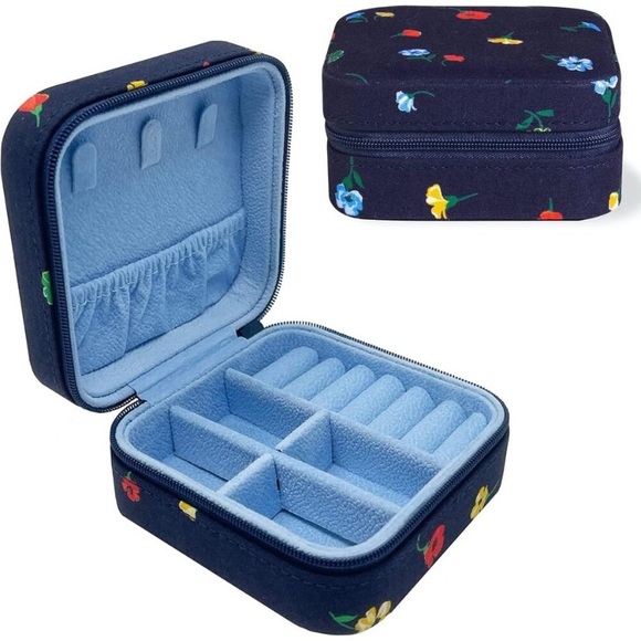 Kate Spade Navy Floral Jewelry Travel Organizer Case NWT Gift Red Blue Yellow - Picture 1 of 12